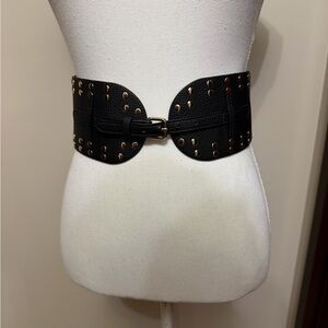 Twin-Set Black Wide Waist Belt with Gold Studs